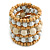 Wide Coiled Ceramic, Acrylic, Wood Bead Bracelet (Snow White/ Cream/ Natural) - Adjustable - view 7