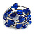 Multistrand Blue Glass Heart Bead Coiled Flex Bracelet In Silver Tone - Adjustable - view 4