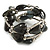 Multistrand Black Glass Heart Bead Coiled Flex Bracelet In Silver Tone - Adjustable - view 3