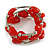 Multistrand Red Glass Heart Bead Coiled Flex Bracelet In Silver Tone - Adjustable - view 4