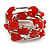 Multistrand Red Glass Heart Bead Coiled Flex Bracelet In Silver Tone - Adjustable - view 5