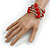 Multistrand Red Glass Heart Bead Coiled Flex Bracelet In Silver Tone - Adjustable - view 2