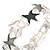 Grey/ White Enamel Starfish Flex Bracelet in Silver Tone - 20cm Long - view 2