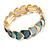 Teal/ Grey/ Blue Enamel Curly Oval Cluster Textured Flex Bracelet In Gold Tone - 20cm Long - view 5