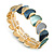 Teal/ Grey/ Blue Enamel Curly Oval Cluster Textured Flex Bracelet In Gold Tone - 20cm Long - view 6
