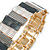 Dark Grey/ Metallic Silver/ White Enamel Geometric Hammered Flex Bracelet In Gold Tone - 20cm Long - view 2