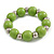 Lime Green Painted Wood and Silver Acrylic Bead Flex Bracelet - Medium