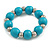 Turquoise Painted Wood and Silver Acrylic Bead Flex Bracelet - Medium
