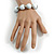 White Painted Wood and Silver Acrylic Bead Flex Bracelet - Medium - view 3