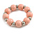 Pastel Pink Painted Wood and Silver Acrylic Bead Flex Bracelet - Medium