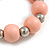 Pastel Pink Painted Wood and Silver Acrylic Bead Flex Bracelet - Medium - view 5