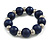 Dark Blue Painted Wood and Silver Acrylic Bead Flex Bracelet - Medium - view 4