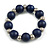 Dark Blue Painted Wood and Silver Acrylic Bead Flex Bracelet - Medium