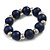 Dark Blue Painted Wood and Silver Acrylic Bead Flex Bracelet - Medium - view 2