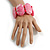 Wide Chunky Resin/ Wood Bead Flex Bracelet in Pink/ White - M/ L - view 3