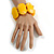 Wide Chunky Resin/ Wood Bead Flex Bracelet in Yellow/ White - M/ L - view 3