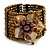 Bronze Brown Glass Bead Flex Cuff Bracelet with Shell Flower - M/ L - view 2