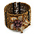Bronze Brown Glass Bead Flex Cuff Bracelet with Shell Flower - M/ L - view 4