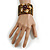 Bronze Brown Glass Bead Flex Cuff Bracelet with Shell Flower - M/ L - view 3