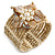 Antique White Glass Bead Flex Cuff Bracelet with Shell Flower - M/ L - view 2