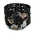 Black Glass Bead Flex Cuff Bracelet with Shell Flower - M/ L - view 2