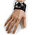 Black Glass Bead Flex Cuff Bracelet with Shell Flower - M/ L - view 3
