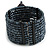 Black/ Dark Grey Glass Bead Flex Cuff Bracelet with Shell Flower - M/ L - view 5