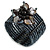 Black/ Dark Grey Glass Bead Flex Cuff Bracelet with Shell Flower - M/ L - view 7
