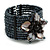 Black/ Dark Grey Glass Bead Flex Cuff Bracelet with Shell Flower - M/ L - view 2