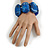 Wide Chunky Resin/ Wood Bead Flex Bracelet in Blue/ White - M/ L - view 3