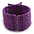 Purple Glass Bead Flex Cuff Bracelet with Shell Flower - M/ L - view 5