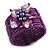 Purple Glass Bead Flex Cuff Bracelet with Shell Flower - M/ L - view 2
