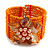Orange Glass Bead Flex Cuff Bracelet with Shell Flower - M/ L