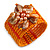 Orange Glass Bead Flex Cuff Bracelet with Shell Flower - M/ L - view 2
