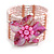 Light Pink Glass Bead Flex Cuff Bracelet with Shell Flower - M/ L - view 2