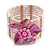 Light Pink Glass Bead Flex Cuff Bracelet with Shell Flower - M/ L - view 5