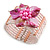 Light Pink Glass Bead Flex Cuff Bracelet with Shell Flower - M/ L - view 6