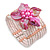 Light Pink Glass Bead Flex Cuff Bracelet with Shell Flower - M/ L - view 7