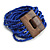 Lapis Blue Glass Bead Multistrand Flex Bracelet With Wooden Closure - 18cm L - view 2