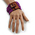 Purple Glass Bead Multistrand Flex Bracelet With Wooden Closure - 19cm L - view 3