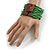 Apple Green Glass Bead Multistrand Flex Bracelet With Wooden Closure - 18cm L - view 3