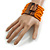 Orange Glass Bead Multistrand Flex Bracelet With Wooden Closure - 18cm L - view 3