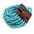 Turquoise Coloured Glass Bead Multistrand Flex Bracelet With Wooden Closure - 18cm L