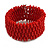 Fancy Red Glass Bead Flex Cuff Bracelet - Adjustable - view 2