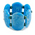 Chunky Light Blue/White Resin and Teal Wood Bead Wide Flex Bracelet - M/ L - view 2