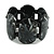 Chunky Resin and Wood Bead Wide Flex Bracelet in Black/ White - M/ L - view 2
