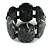 Chunky Resin and Wood Bead Wide Flex Bracelet in Black/ White - M/ L - view 4