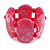 Chunky Pink/White Resin and Deep Pink Wood Bead Wide Flex Bracelet - M/ L - view 4