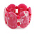 Chunky Pink/White Resin and Deep Pink Wood Bead Wide Flex Bracelet - M/ L - view 5