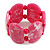 Chunky Pink/White Resin and Deep Pink Wood Bead Wide Flex Bracelet - M/ L - view 6
